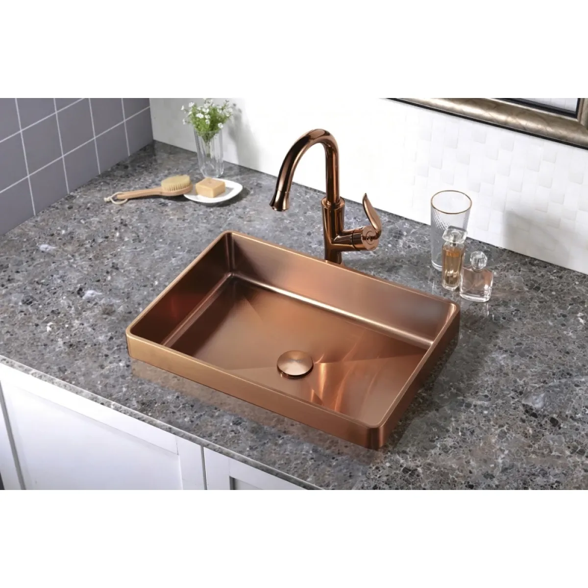 Раковина Abber Wasser Kreis AF2401MRG 51x36 см, встраиваемая сверху, розовое золото матовый