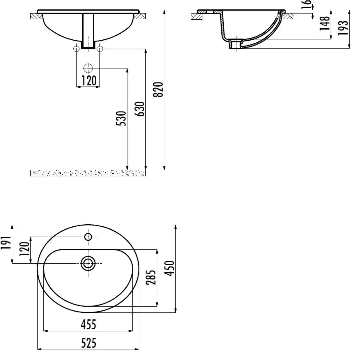 Раковина Creavit TP225-00CB00E-0000 52,5x45 см, встраиваемая сверху, белый