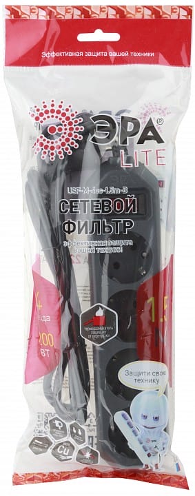 Удлинитель с выключателем Эра  USF-M-4es-1.5m-B