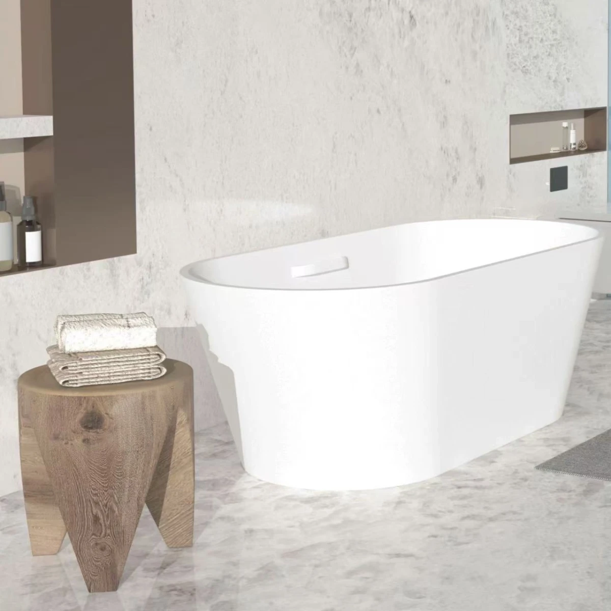 Ванна из литьевого мрамора Cezares Comfort Solid Surface CZR-COMFORT-170-75-53-SSB-HND 170x75 см, отдельностоящая, с ручкой, белый матовый