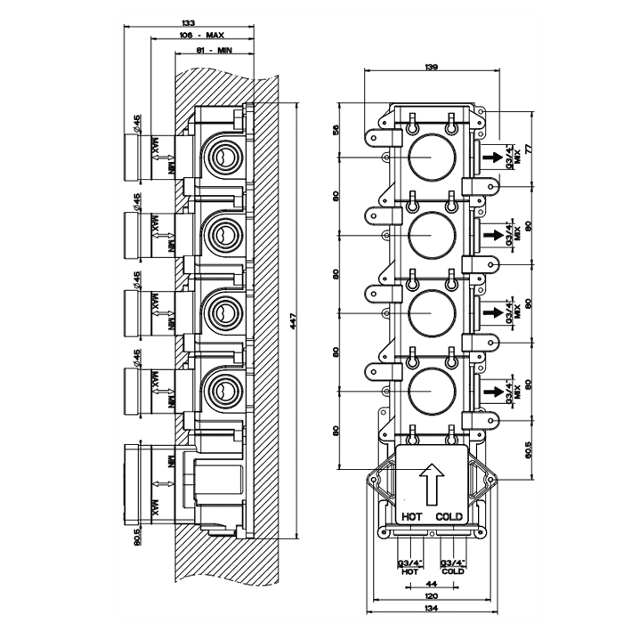 Скрытая часть для термостатического смесителя Gessi 43107#031, черный