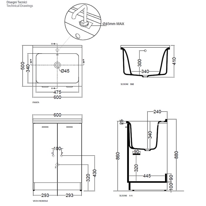 Тумба с раковиной Kerasan Aquadom 60х50 см 9166K3*0