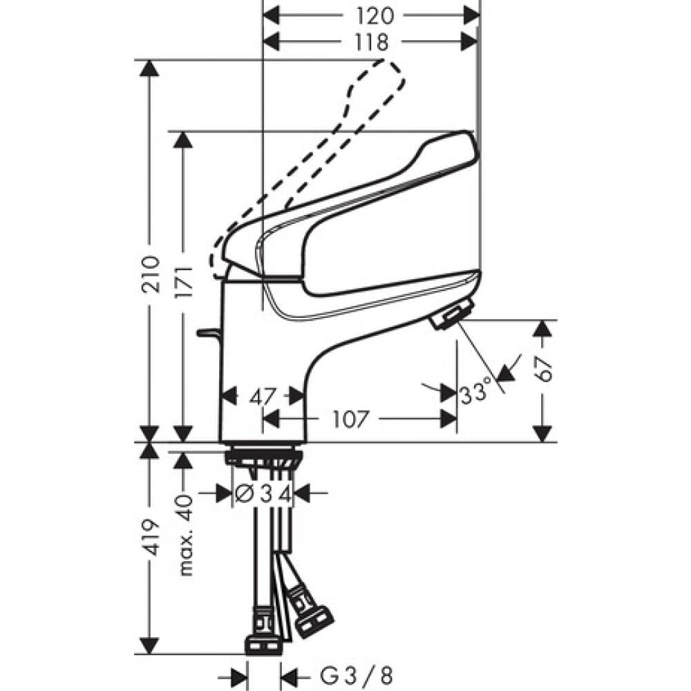Смеситель для раковины hansgrohe Novus 70 71920000 с длинной рукояткой со сливным гарнитуром хром