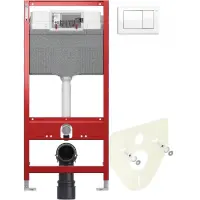 Инсталляция для унитаза Tece TECEplanus 9300302 + 9200010 + 9380014 + 9240324 с кнопкой смыва, белый глянец