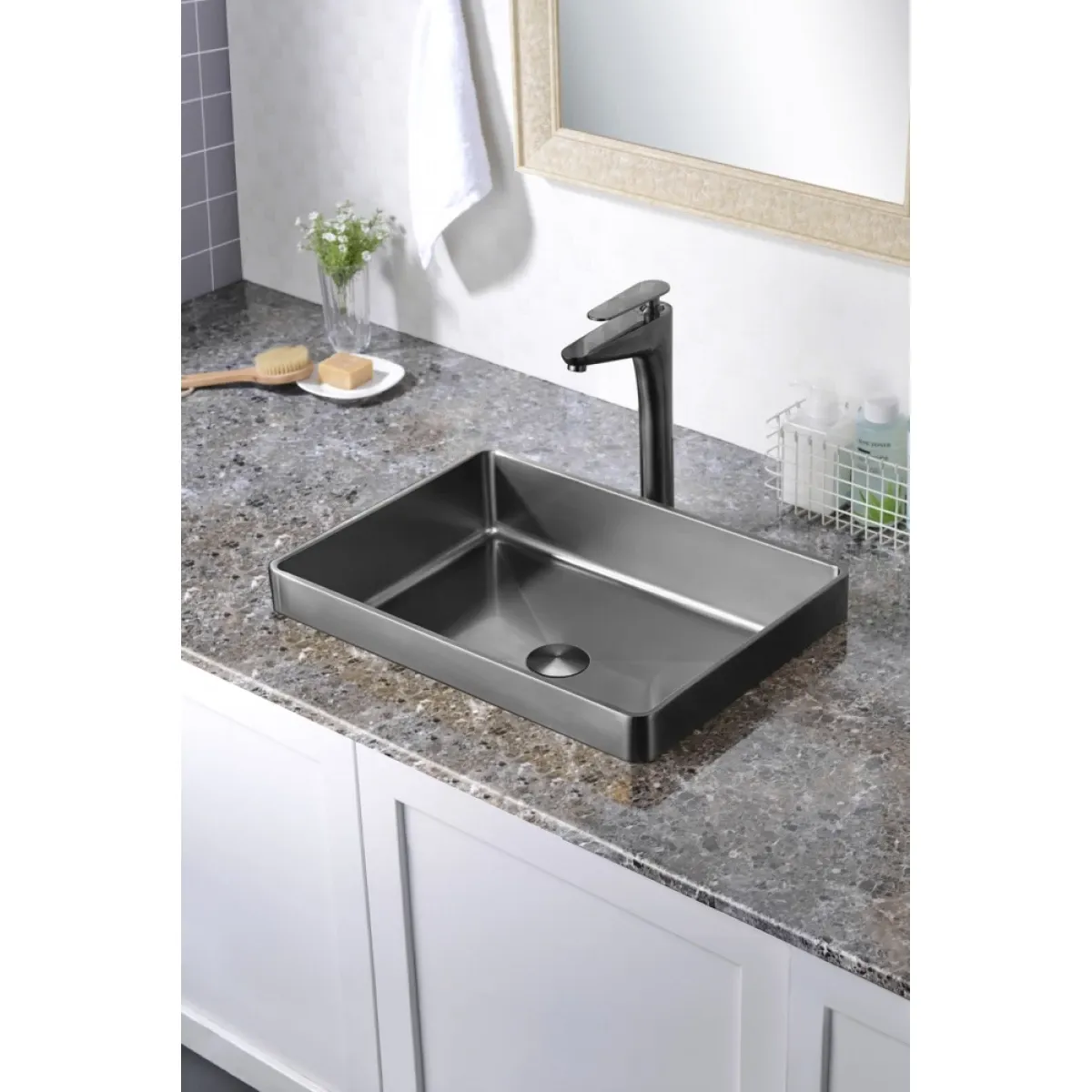 Раковина Abber Wasser Kreis AF2401GM 51x36 см, встраиваемая сверху, оружейная сталь матовый