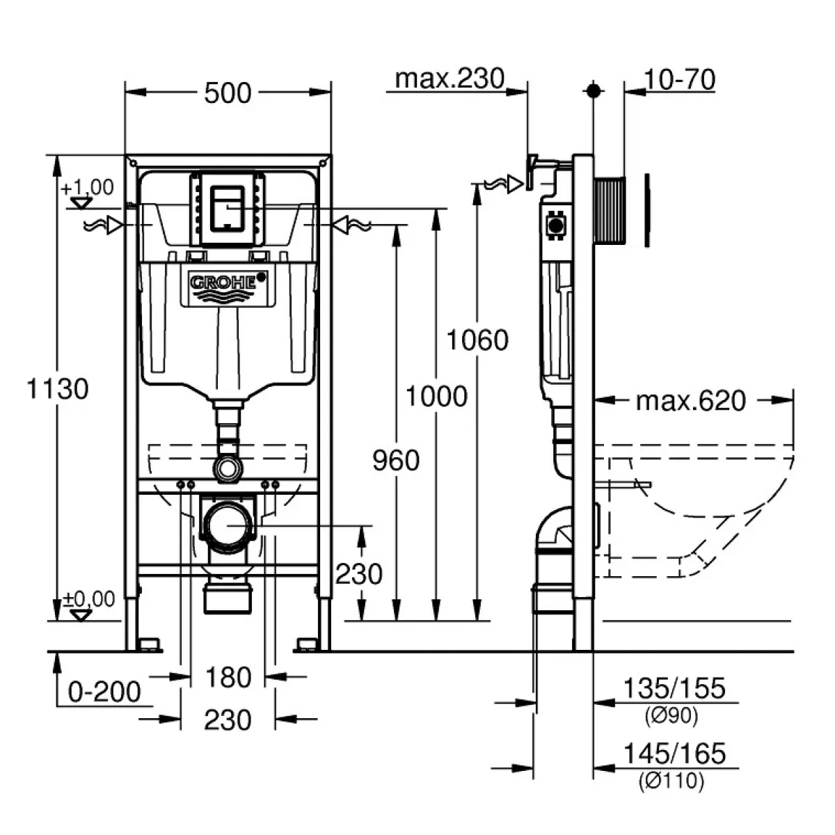 Инсталляция для унитаза Grohe Rapid SL 39501000 с кнопкой смыва, хром
