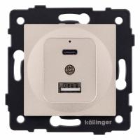 Розетка 2хUSB type A и C без рамки Kollinger  REA-037GD
