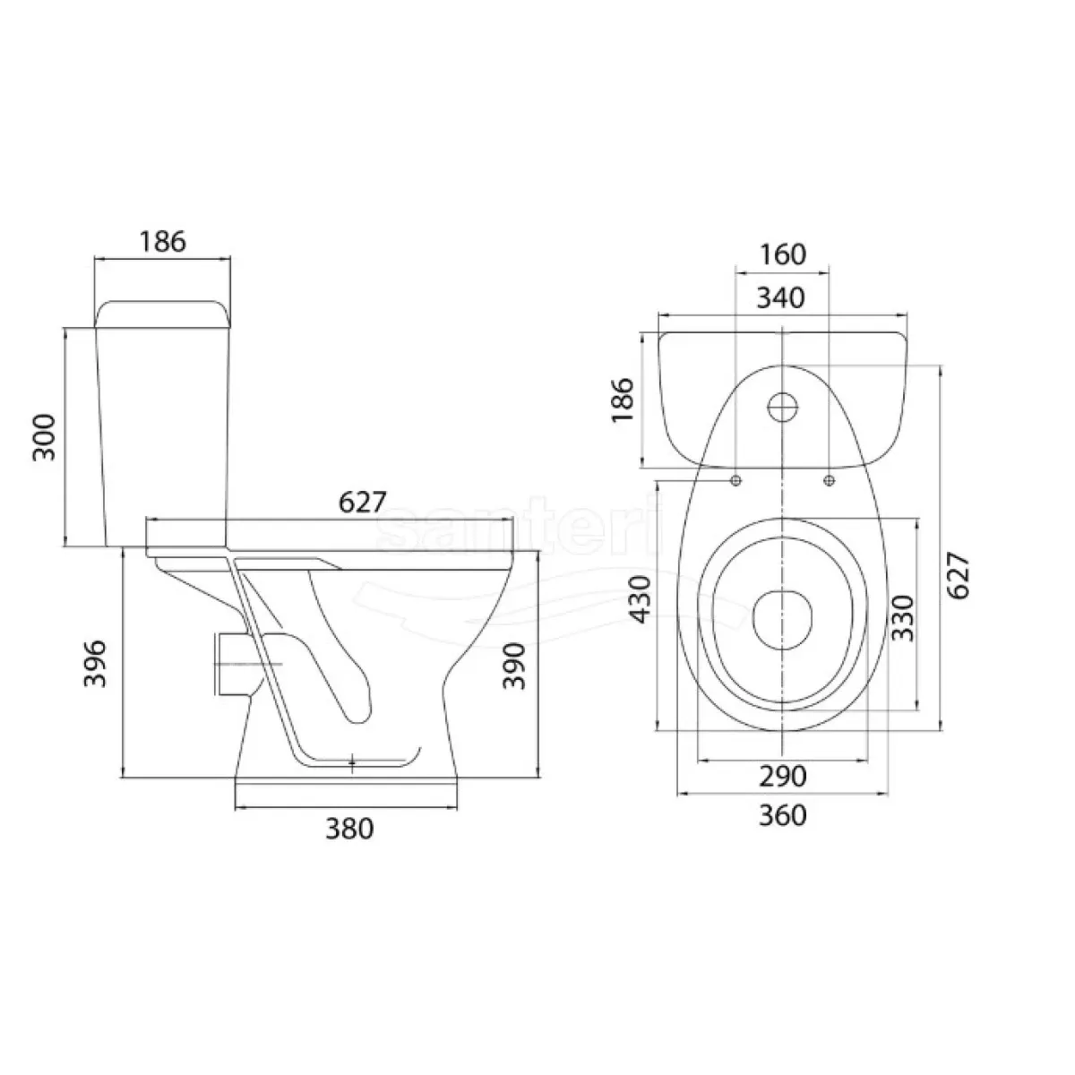 Унитаз-компакт Santeri Pro 1.P215.5.S00.00B.F (4640009670727) с сиденьем, белый