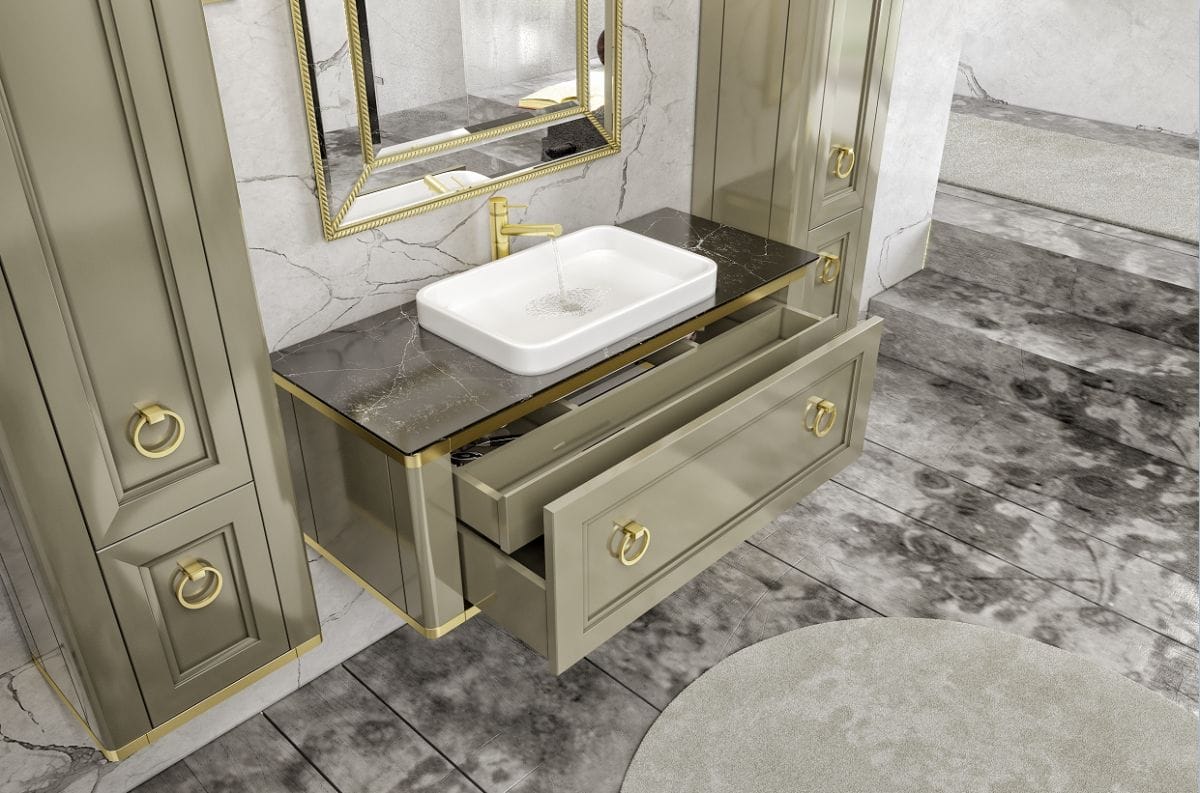Тумба с раковиной Bagno Piu Tribeca 120 глянцевый оливковый/золото
