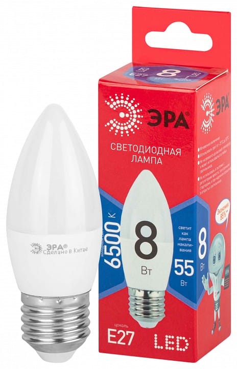 Лампа светодиодная Эра  E27 8Вт 6500K LED B35-8W-865-E27 R