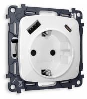 Розетка с заземлением и 2хUSB type A и C, без рамки Ambrella Volt OMEGA MO110010