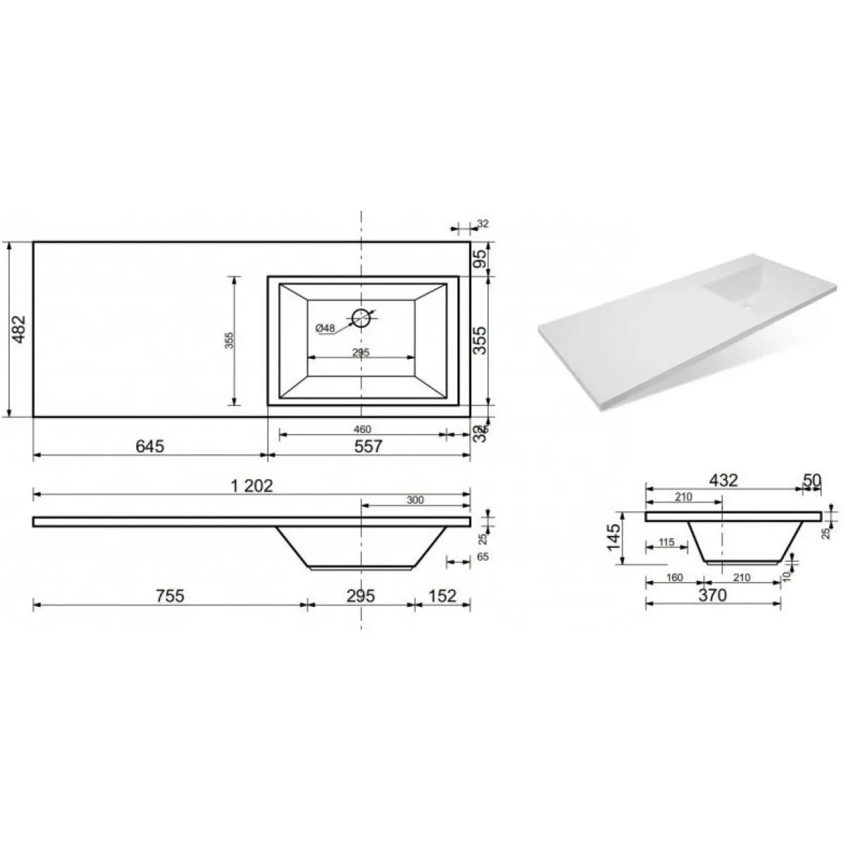 Раковина Misty Даллас ФР-00001528 120,2x48,2 см R, над стиральной машиной, белый