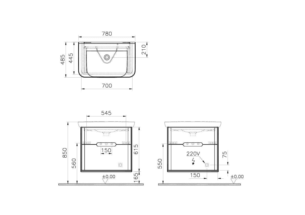Тумба с раковиной Vitra Sento 78 60836 матовый антрацит