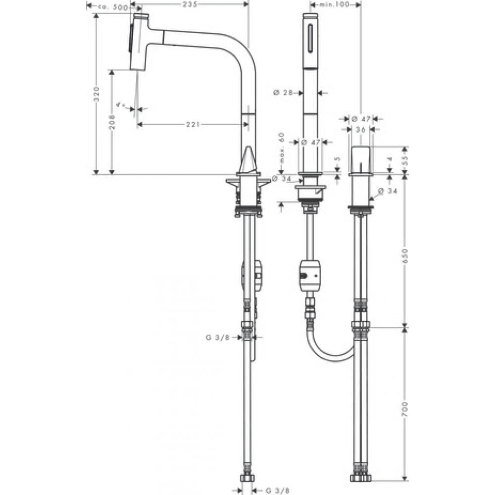 Смеситель для кухни hansgrohe Metris Select M71 M7120-H200 73819000 на 2 отверстия с вытяжным изливом хром