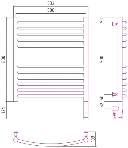 Электрический полотенцесушитель Сунержа Богема 3.0 выгнутая 600х500 051-5803-6050 состаренная латунь