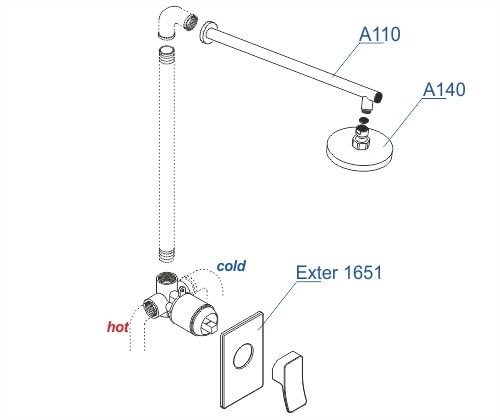 Комплект для душа WasserKRAFT Exter A12610 с верхней душевой насадкой светлая бронза