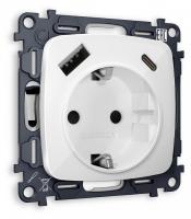 Розетка с заземлением и 2хUSB type A и C, без рамки Ambrella Volt OMEGA MO110010