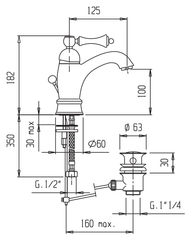 Смеситель для раковины Cezares Margot MARGOT-LSM1-A-02-Bi