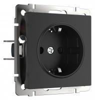 Розетка с заземлением и со шторками без рамки Werkel черный матовый W1171108