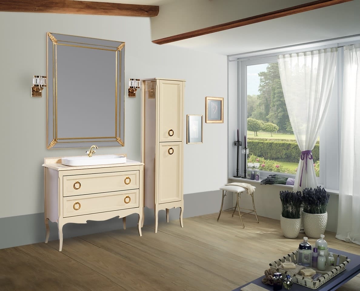 Тумба с раковиной Bagno Piu Moretta 2.0 96 матовая слоновая кость/золото