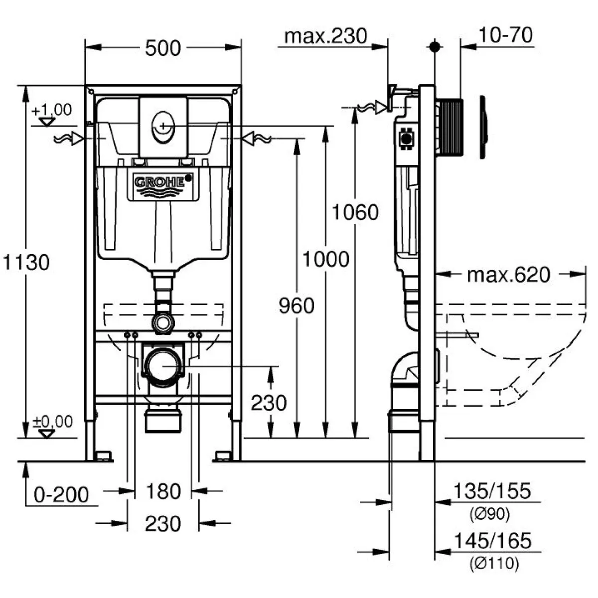 Инсталляция для унитаза Grohe Rapid SL 38722001 с кнопкой смыва, альпийский белый