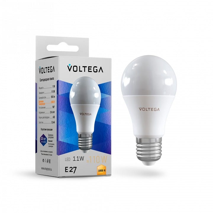 Лампа светодиодная Voltega груша (General purpose bulb) 11Вт E27 7Вт 3000K 7245