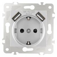 Розетка с заземлением и со шторкой и 2хUSB без рамки Arte Milano am-203 203.47-1.silver