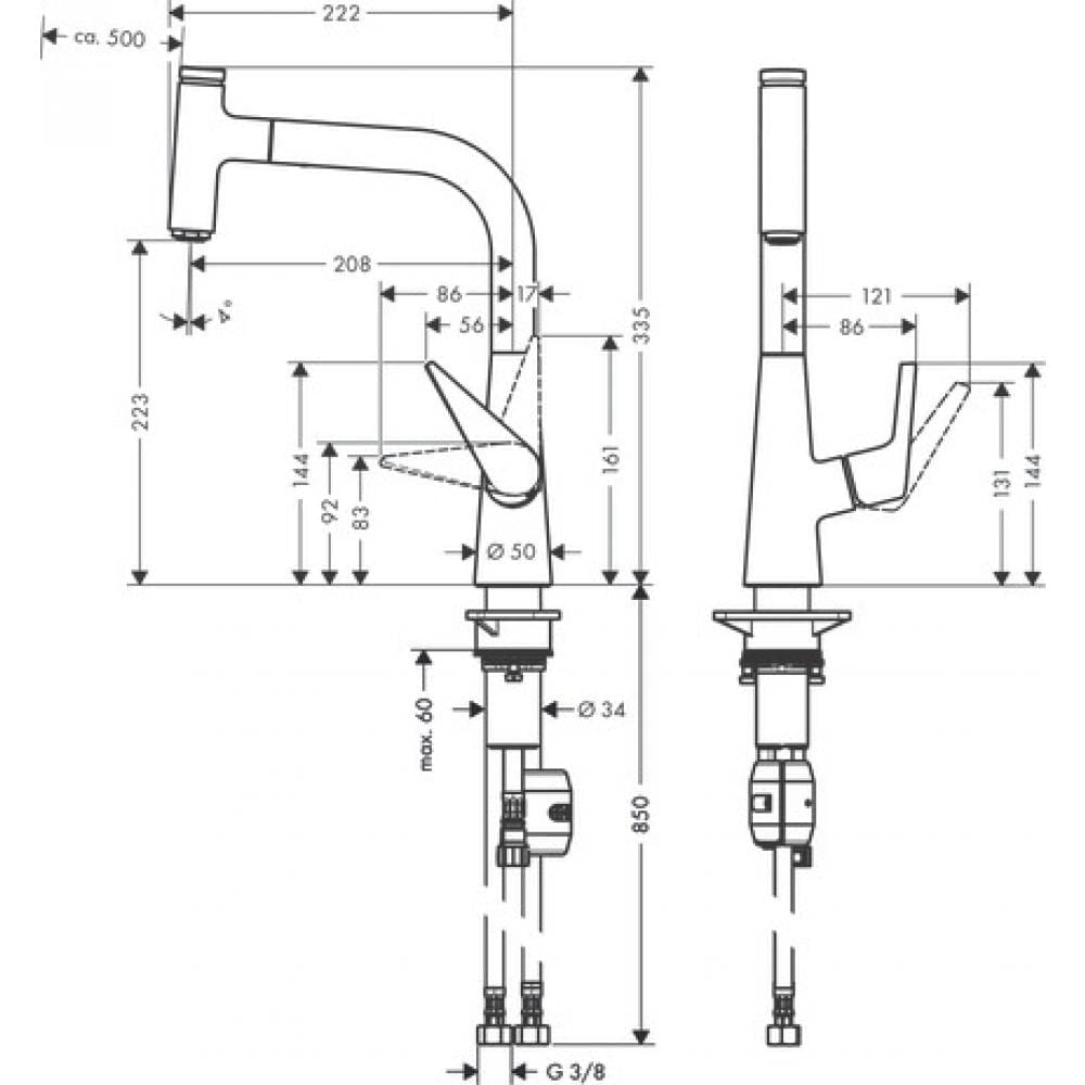Смеситель для кухни hansgrohe Talis Select M51 72822800 с вытяжным изливом сталь
