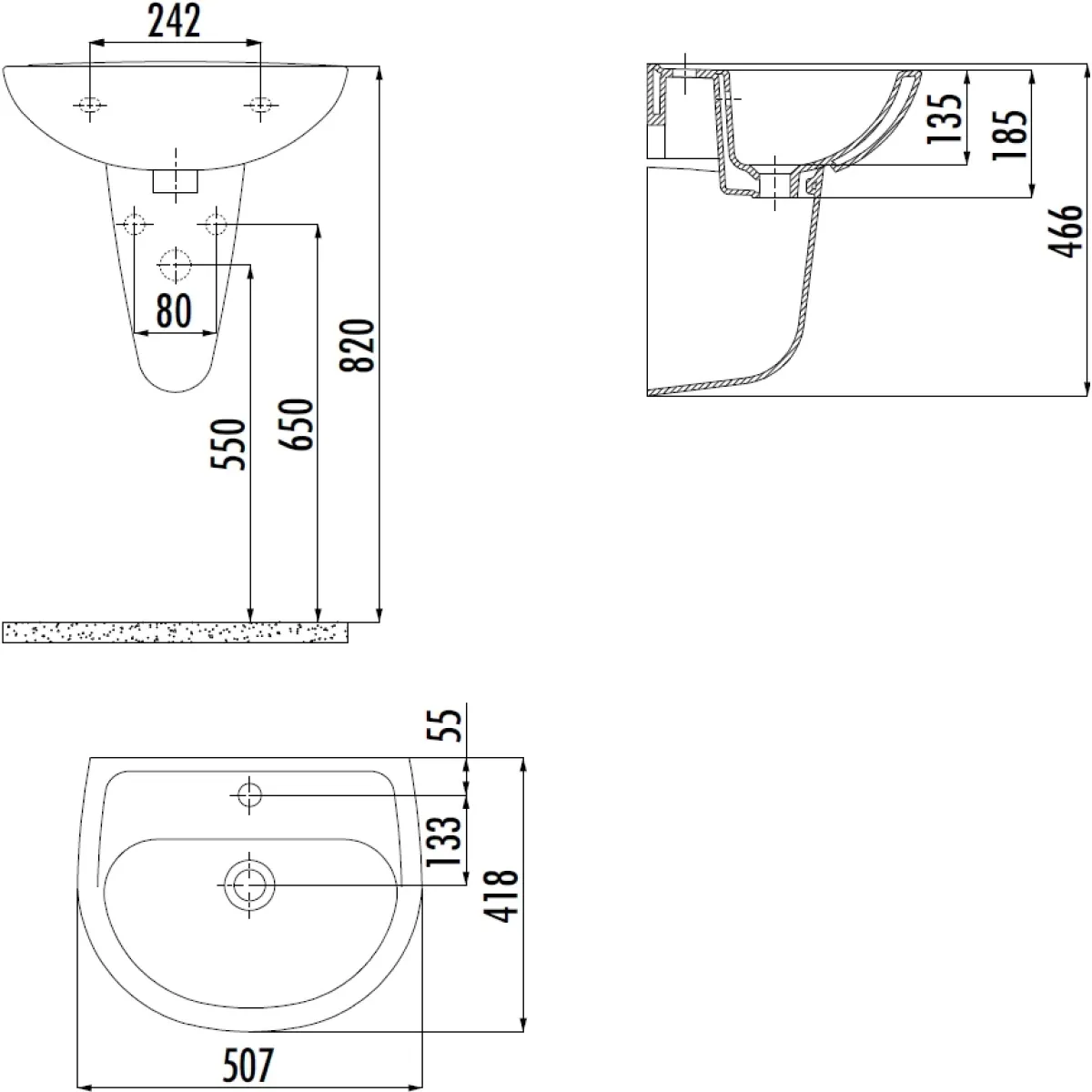 Раковина Creavit Oval TP150-00CB00E-0000 50,7x41,8 см, подвесная, белый