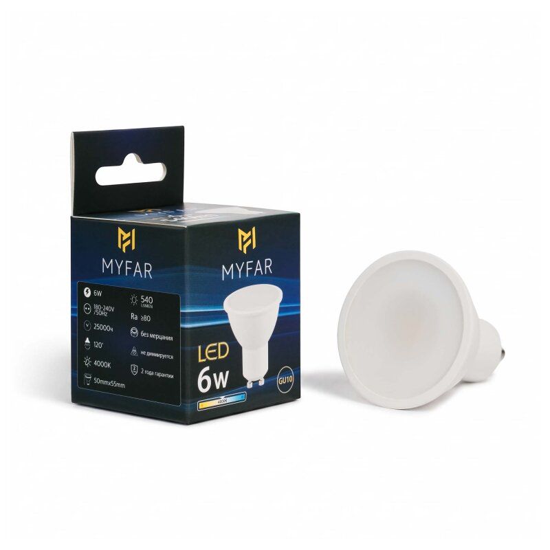 Лампа светодиодная MyFar Базиc GU10 GU10 6Вт 4000K MB1202GU10-6W4K