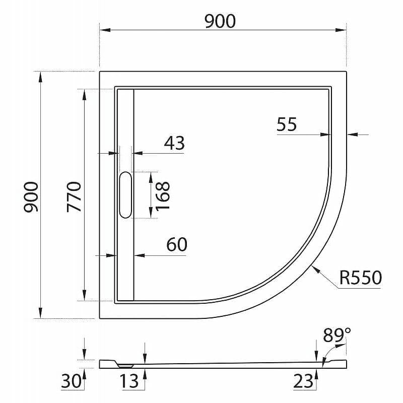 Душевой поддон Cezares 90x90 TRAY-AS-R-90-30-NERO черный матовый