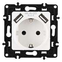 Розетка с заземлением и со шторкой и 2хUSB без рамки Arte Milano am-217 217.47-1.white