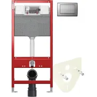 Инсталляция для унитаза Tece TECEplanus 9300302 + 9200010 + 9380014 + 9240310 с кнопкой смыва, нержавеющая сталь