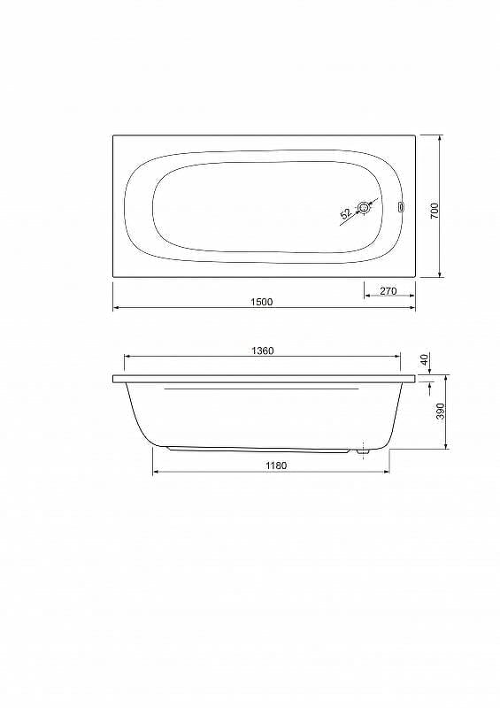 Акриловая ванна Cezares Piave 150x70 PIAVE-150-70-42-W37