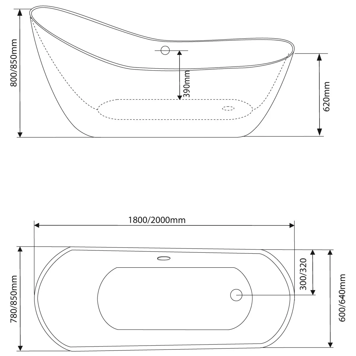 Акриловая ванна Grossman Style GR-2301 180x78 см, отдельностоящая, белый глянец