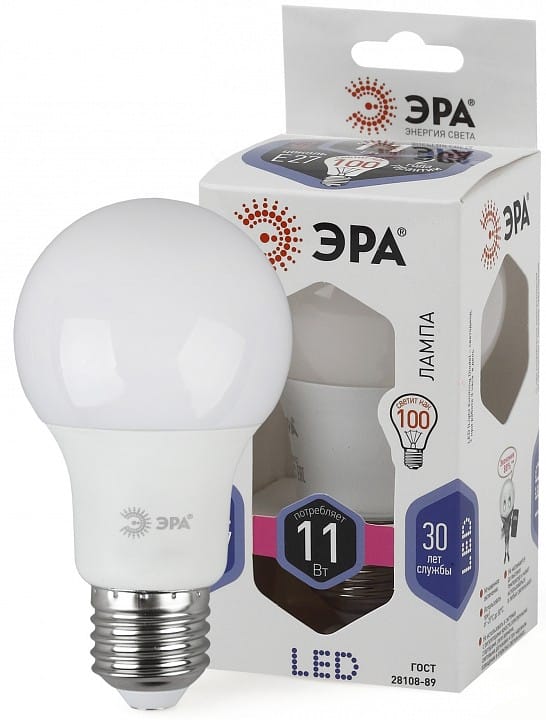Лампа светодиодная Эра Стандарт E27 11Вт 6000K LED A60-11W-860-E27