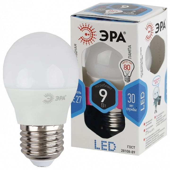 Лампа светодиодная Эра Стандарт E27 9Вт 4000K LED P45-9W-840-E27