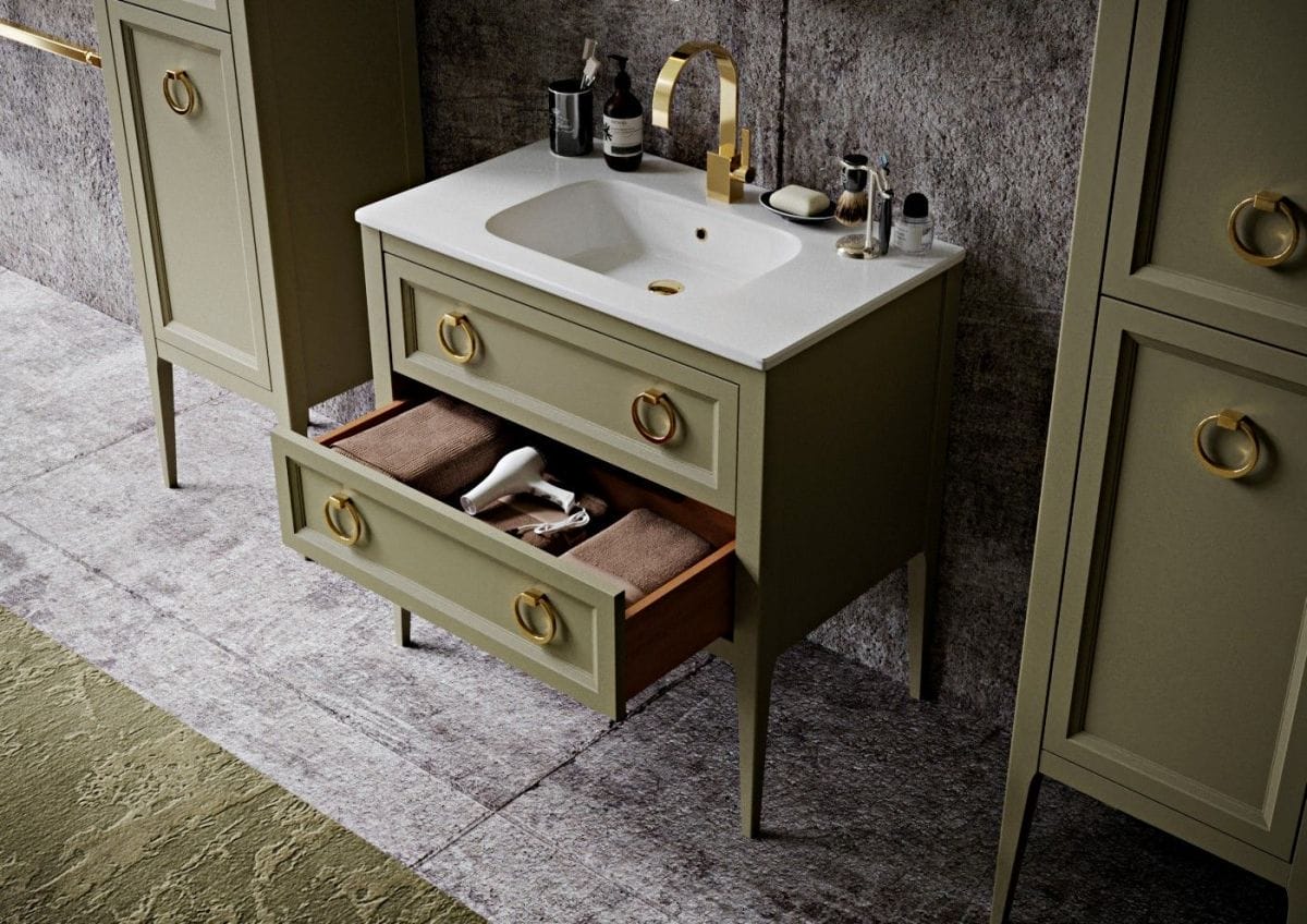 Тумба с раковиной Bagno Piu Vintage 81 матовый оливковый/золото