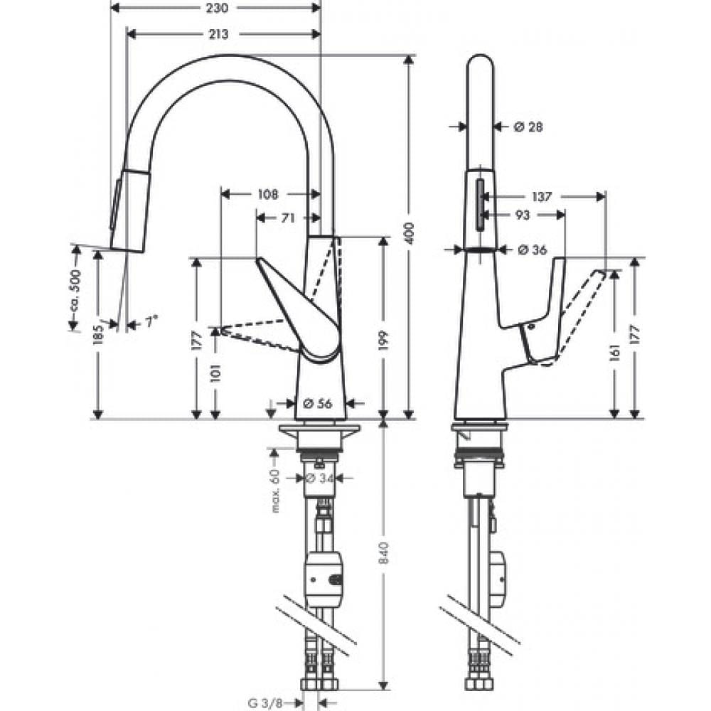 Смеситель для кухни hansgrohe Talis M51 72813800 с вытяжным душем сталь