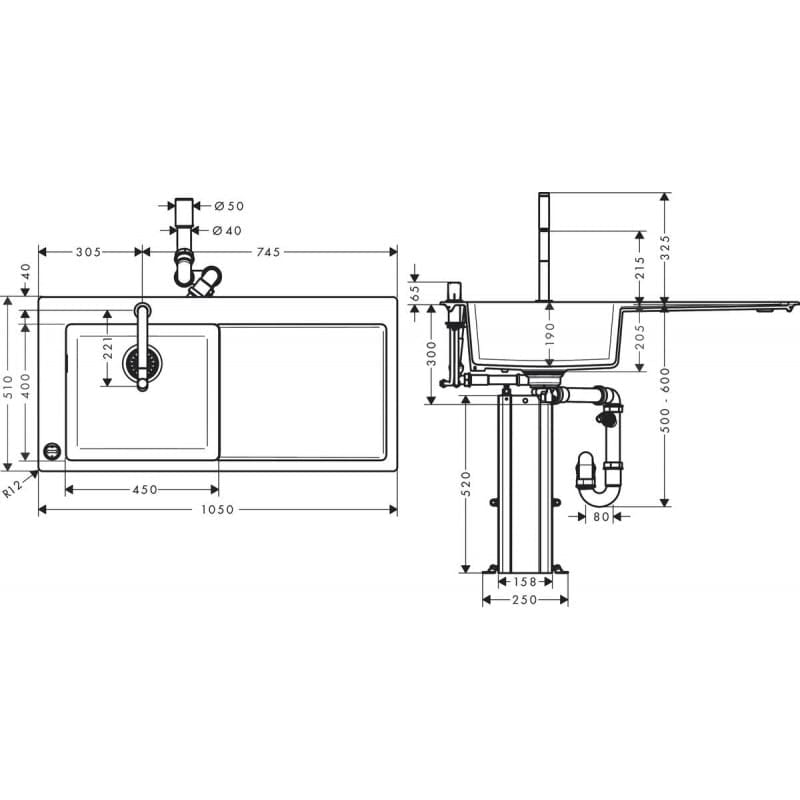 Кухонная комбинация hansgrohe 450 с крылом C51-F450-12 43228000
