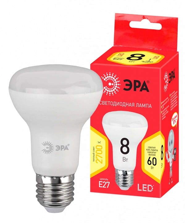 Лампа светодиодная Эра  E27 8Вт 2700K LED R63-8W-827-E27 R