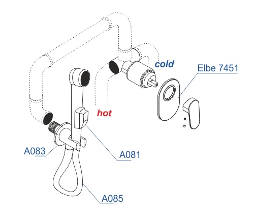 Комплект для биде WasserKRAFT A117451 со шлангом 150 см встраиваемый