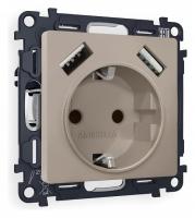 Розетка с заземлением и со шторкой и 2хUSB type A без рамки Ambrella Volt Quant MA369010