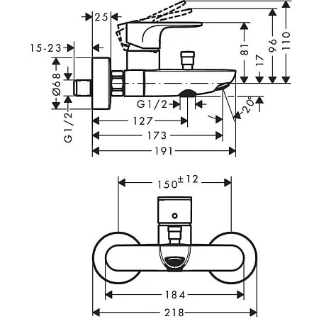 Смеситель для ванны hansgrohe Rebris S 72443000