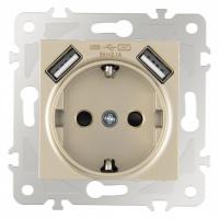 Розетка с заземлением и со шторкой и 2хUSB без рамки Arte Milano am-203 203.47-1.shampan