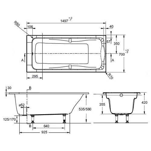 Акриловая ванна Jacob Delafon Odeon Up 150x70 E6060RU-00