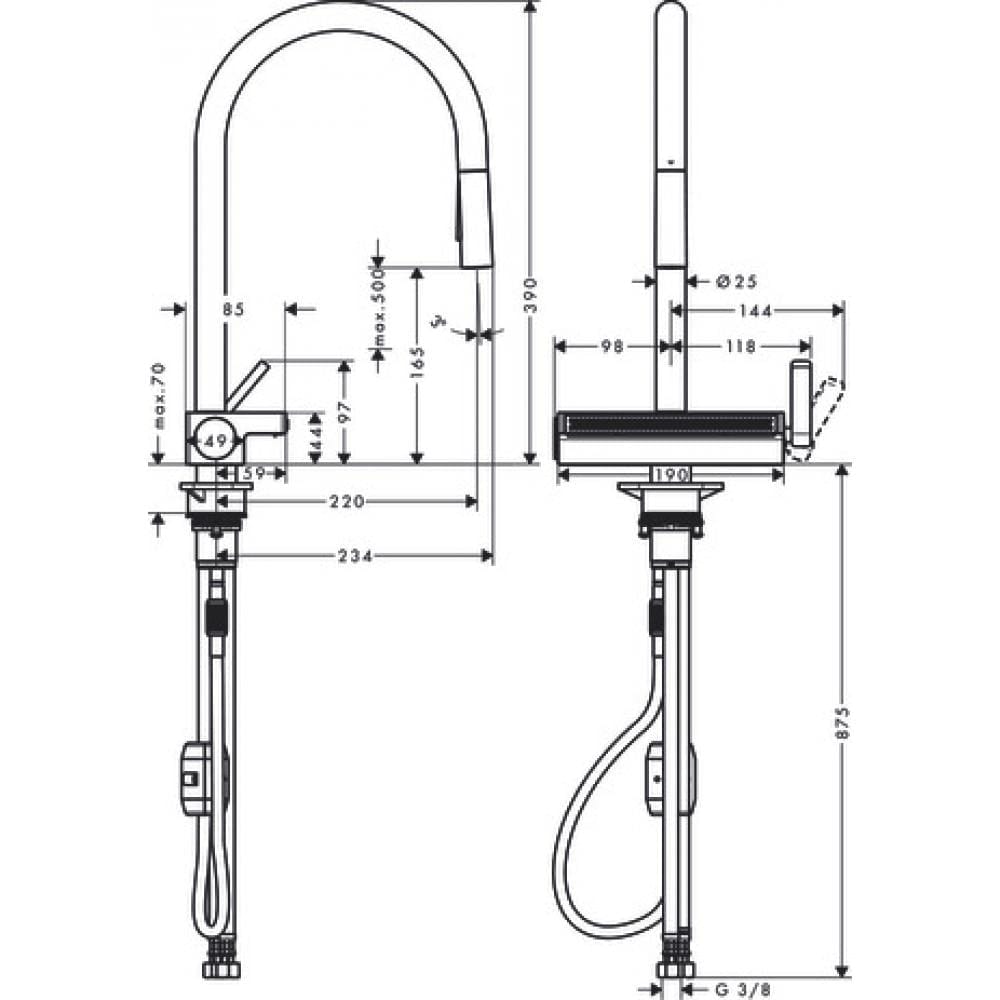 Смеситель для кухни hansgrohe Aquno Select M81 170 3jet 73837000 с вытяжным душем