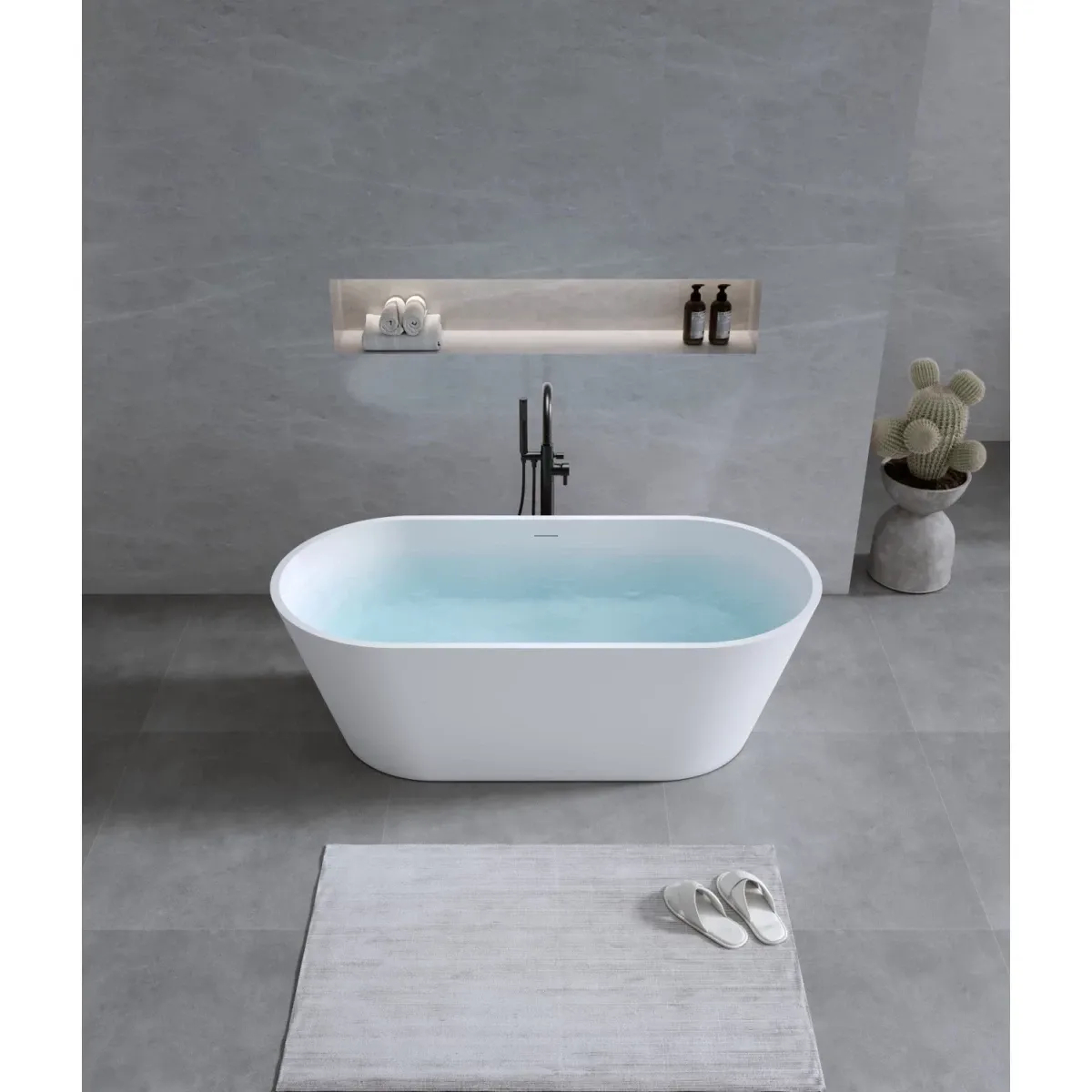 Ванна из литьевого мрамора Timo Elissa Solid Surface ELISSA1580 158x74 см, отдельностоящая, белый матовый