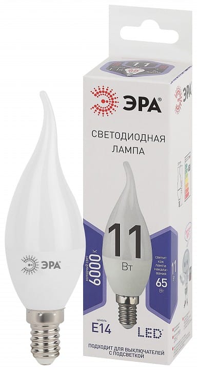 Лампа светодиодная Эра Стандарт E14 11Вт 6000K LED BXS-11W-860-E14