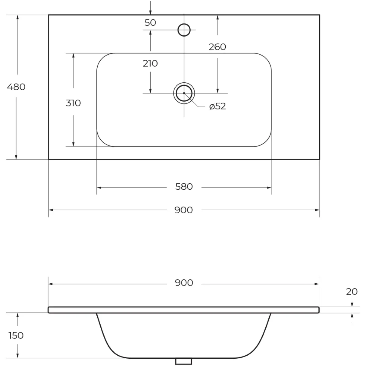 Раковина 90x48 см Cezares Eco CZR-900/480-LV-MR-ECO